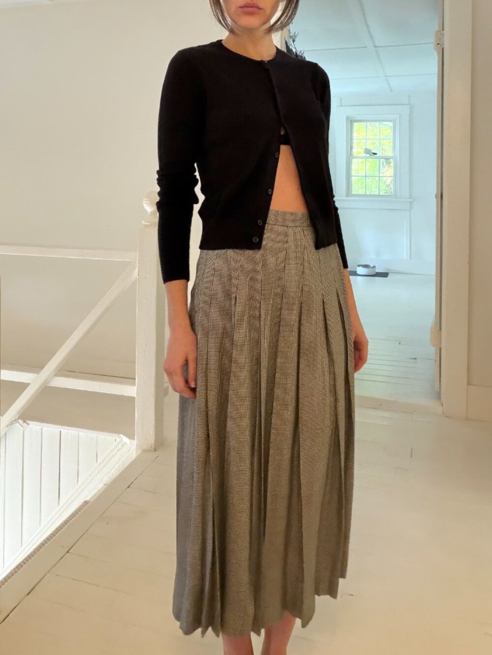 Christian Dior The Suit Vintage 80s Houndstooth Pleated Midi Skirt Size 6 - Picture 4 of 10